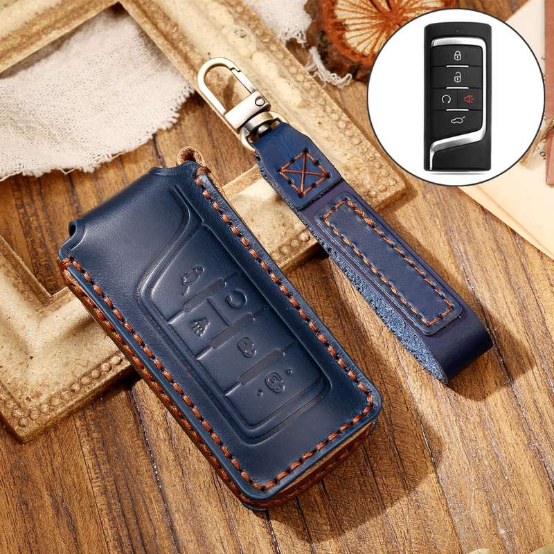 Hallmo Car Cowhide Leather Key Protective Cover Key Case for Trumpchi GS4 2021 B Style(Black)