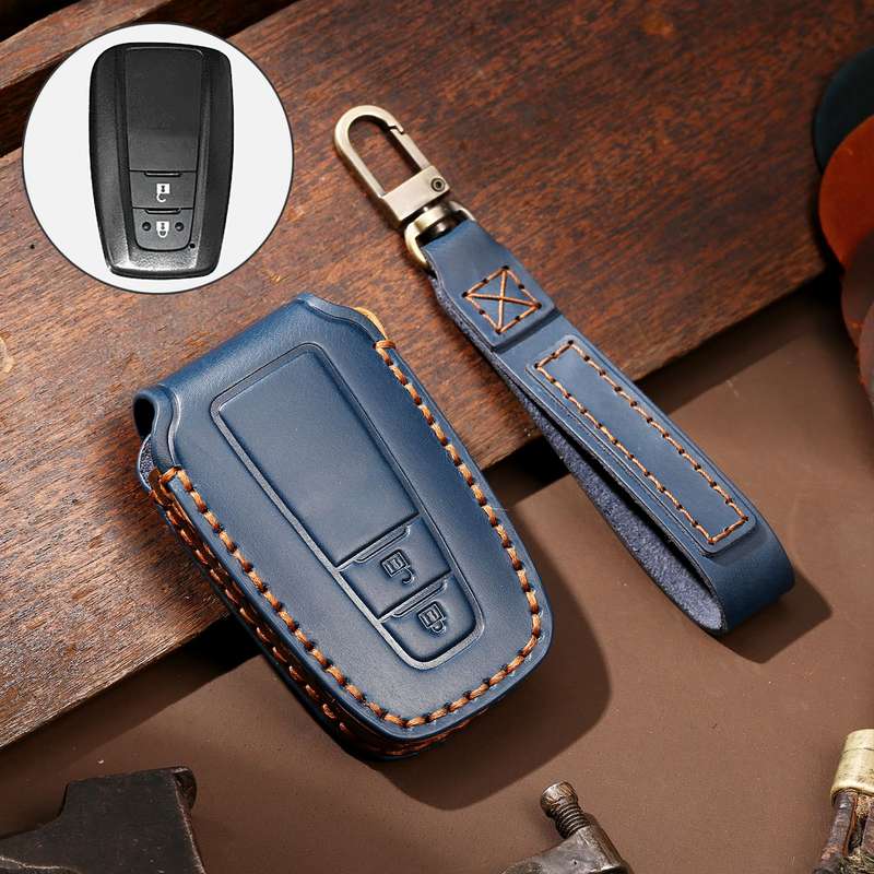 Hallmo Car Cowhide Leather Key Protective Cover Key Case for Toyota Corolla 2018 2-button(Black)