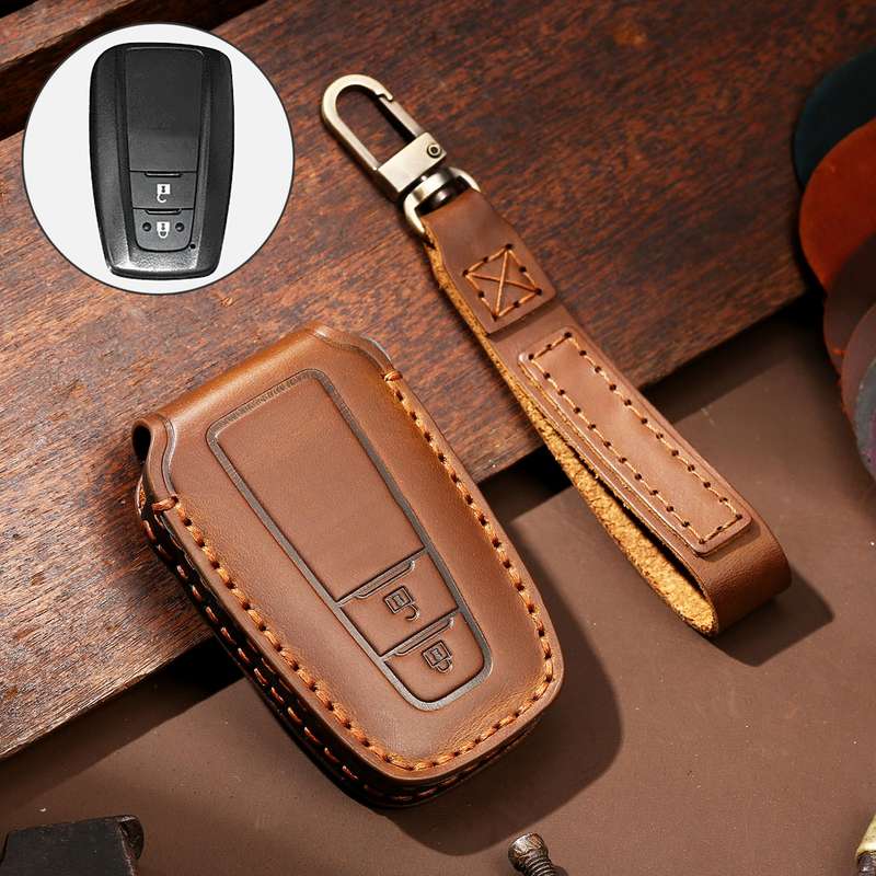 Hallmo Car Cowhide Leather Key Protective Cover Key Case for Toyota Corolla 2018 2-button(Black)