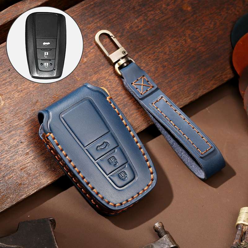 Hallmo Car Cowhide Leather Key Protective Cover Key Case for Toyota Corolla 2018 3-button(Black)