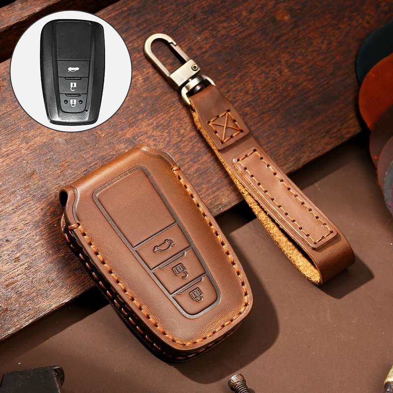 Hallmo Car Cowhide Leather Key Protective Cover Key Case for Toyota Corolla 2018 3-button(Black)