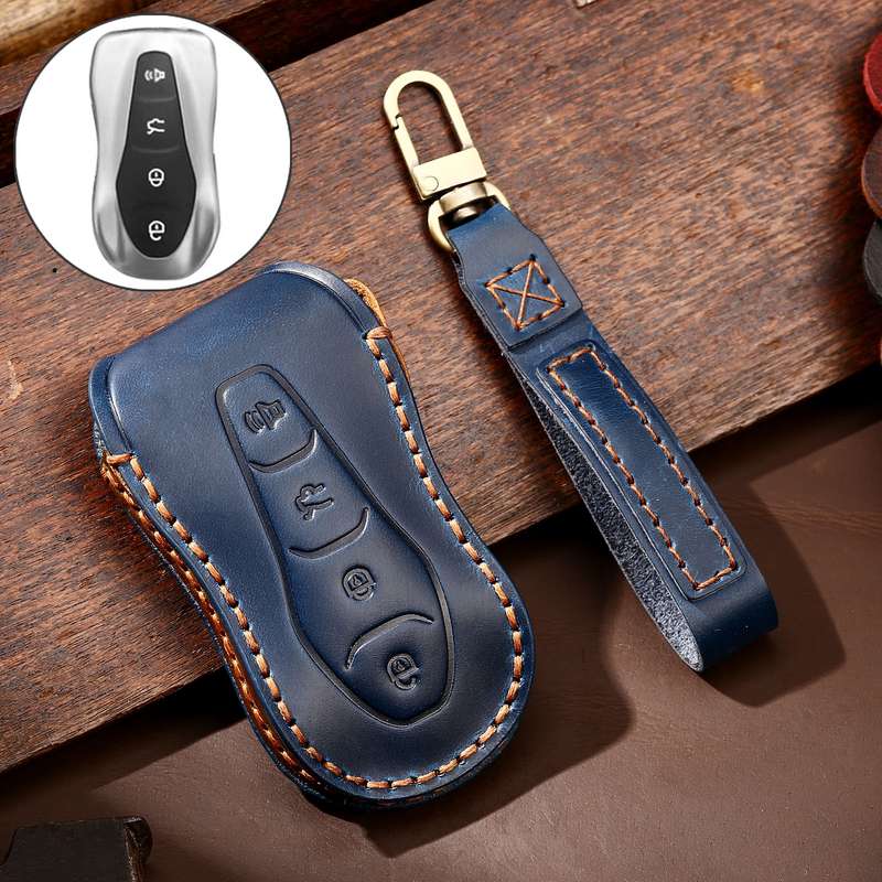 Hallmo Car Cowhide Leather Key Protective Cover Key Case for Geely Emgrand A Style(Black)