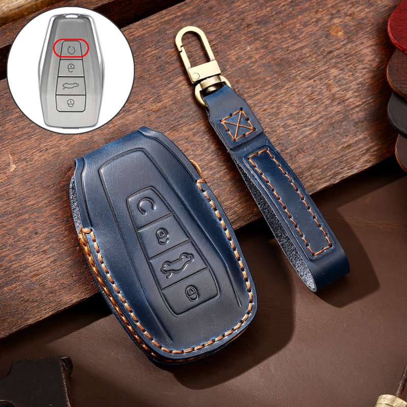 Hallmo Car Cowhide Leather Key Protective Cover Key Case for Geely Emgrand B Style(Black)