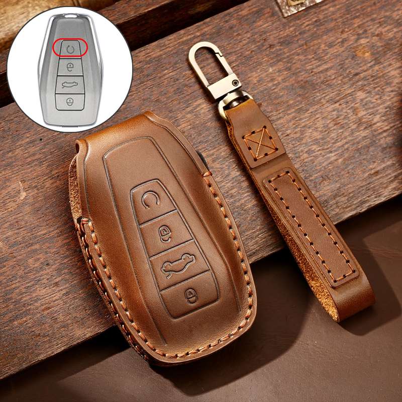 Hallmo Car Cowhide Leather Key Protective Cover Key Case for Geely Emgrand B Style(Black)