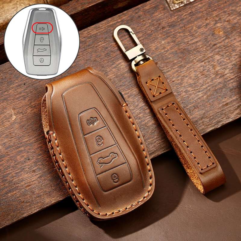 Hallmo Car Cowhide Leather Key Protective Cover Key Case for Geely Emgrand C Style(Brown)