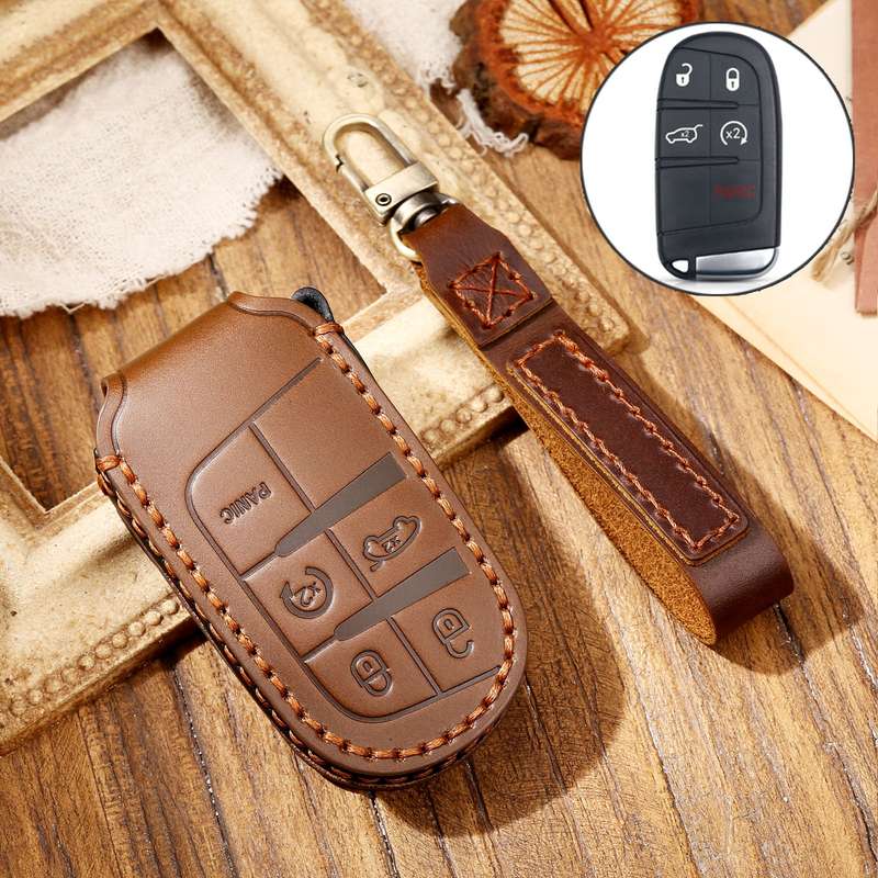 Hallmo Car Cowhide Leather Key Protective Cover Key Case for Jeep Compass(Black)