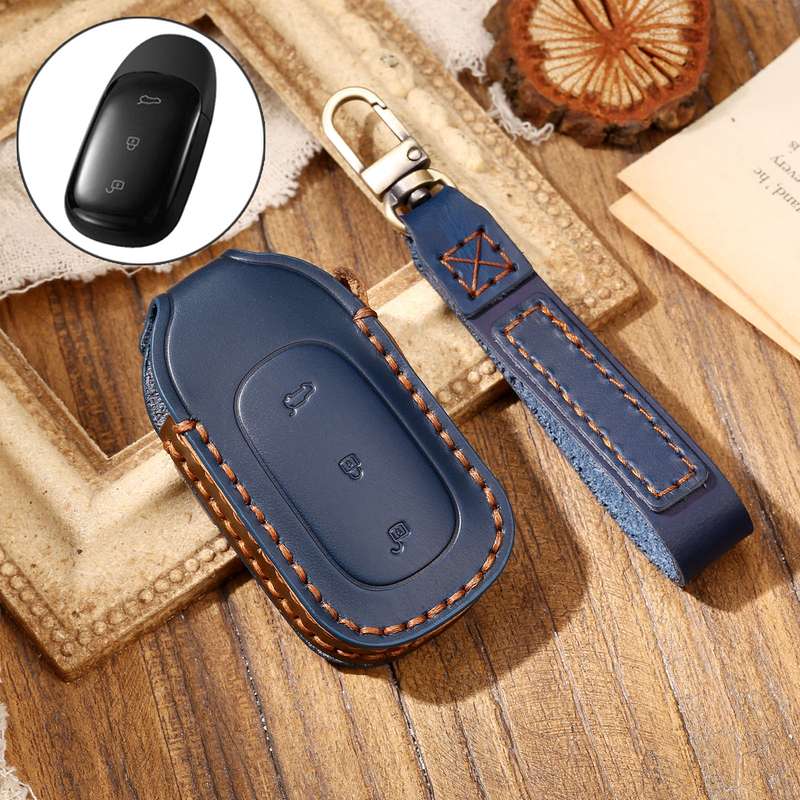 Hallmo Car Cowhide Leather Key Protective Cover Key Case for LEADING IDEAL One(Black)