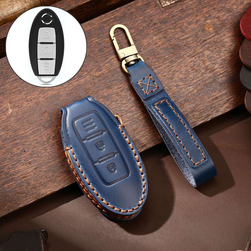 Hallmo Car Cowhide Leather Key Protective Cover Key Case for Nissan Sylphy 2-button(Brown)