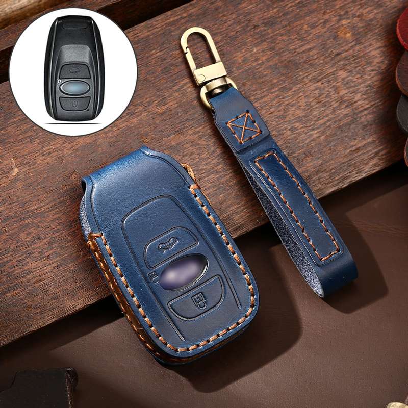 Hallmo Car Cowhide Leather Key Protective Cover Key Case for Subaru Forester(Black)