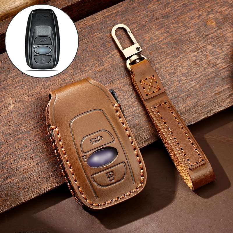 Hallmo Car Cowhide Leather Key Protective Cover Key Case for Subaru Forester(Black)