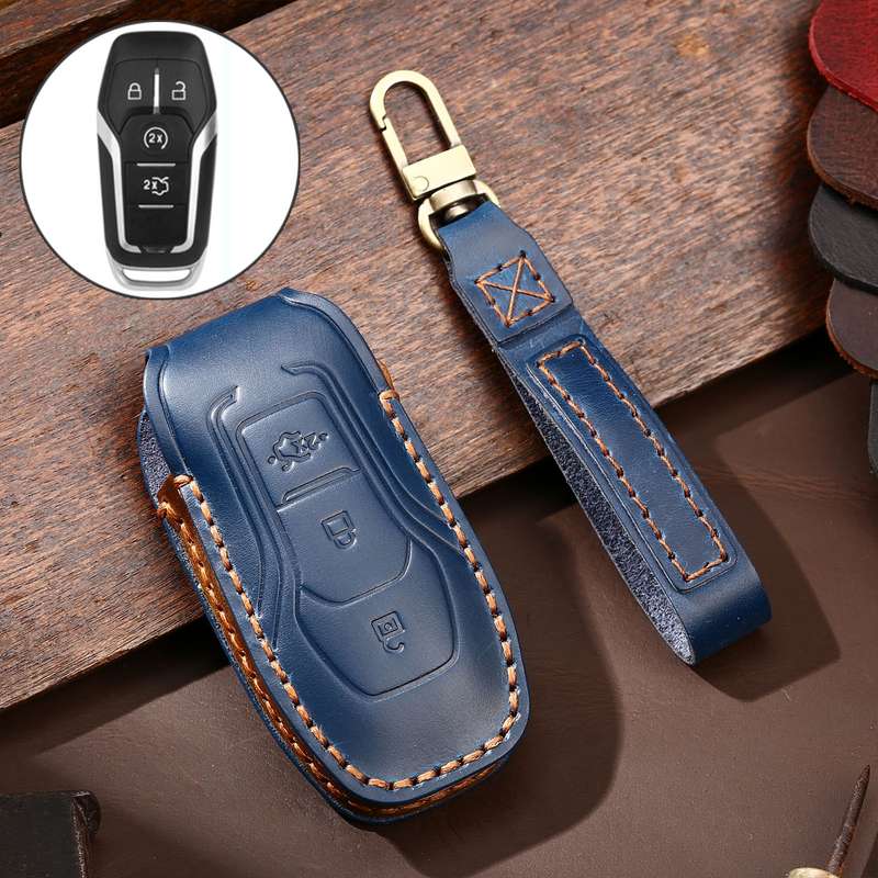 Hallmo Car Cowhide Leather Key Protective Cover Key Case for Ford Focus A Style(Black)