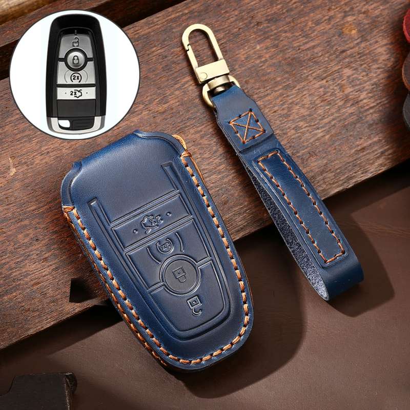 Hallmo Car Cowhide Leather Key Protective Cover Key Case for Ford Focus C Style(Black)