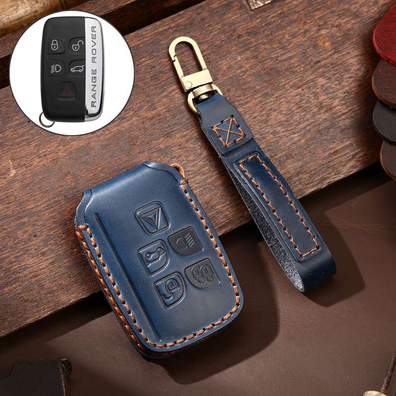 Hallmo Car Cowhide Leather Key Protective Cover Key Case for Land Rover Discovery 5 A Style(Black)