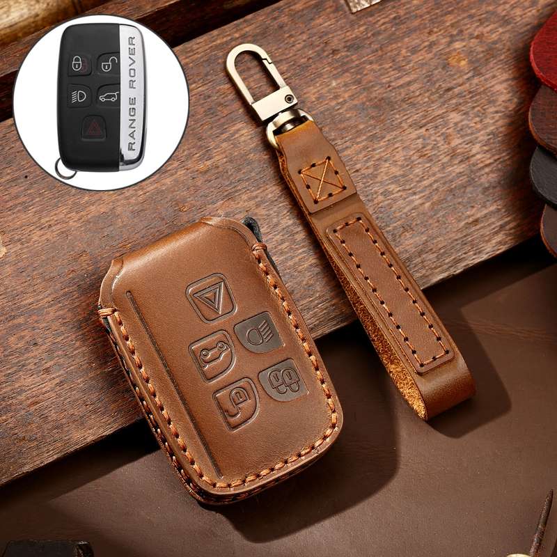 Hallmo Car Cowhide Leather Key Protective Cover Key Case for Land Rover Discovery 5 A Style(Black)