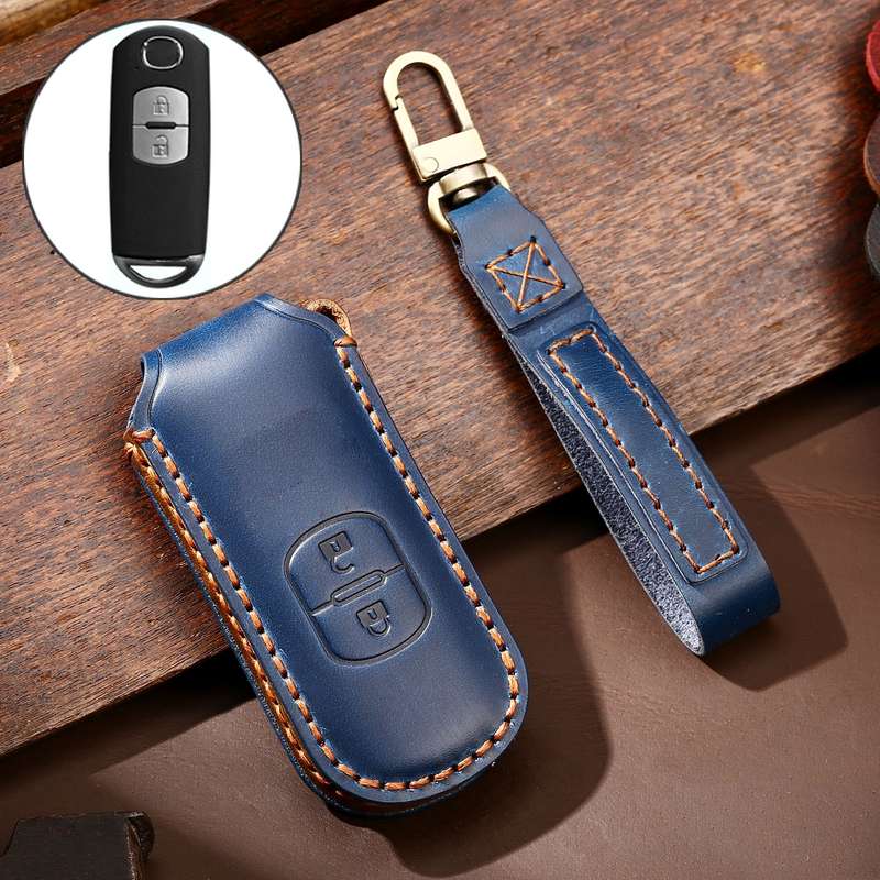 Hallmo Car Cowhide Leather Key Protective Cover Key Case for Mazda Axela 2-button(Black)