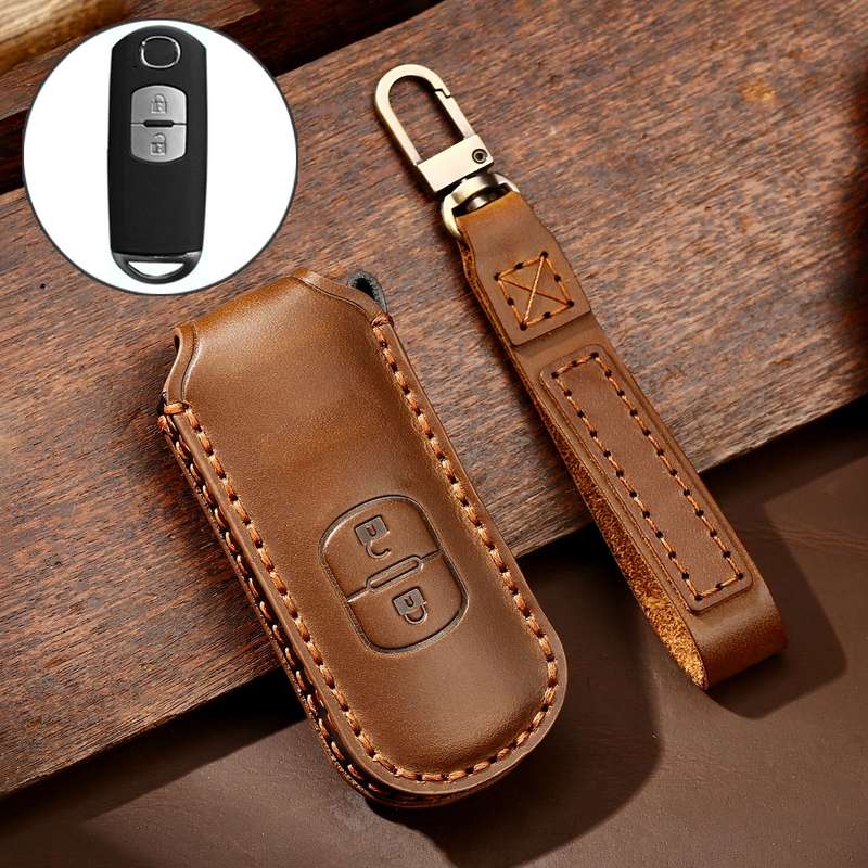 Hallmo Car Cowhide Leather Key Protective Cover Key Case for Mazda Axela 2-button(Black)
