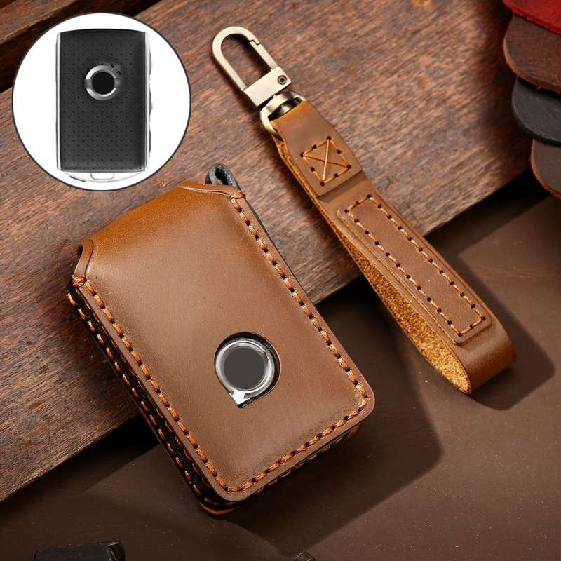 Hallmo Car Cowhide Leather Key Protective Cover Key Case for New Volvo(Black)