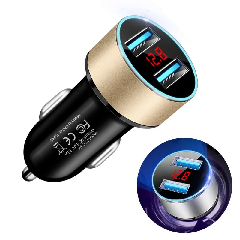 JMG-C016A 5V 3.1A Car Dual USB Charger with LED Display(Black)