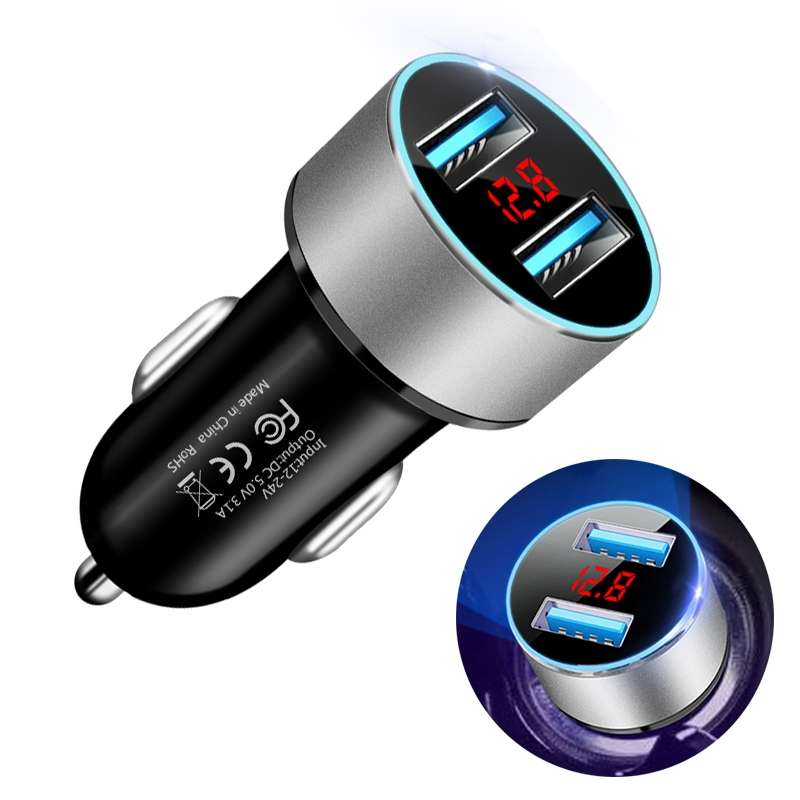 JMG-C016A 5V 3.1A Car Dual USB Charger with LED Display(Black)