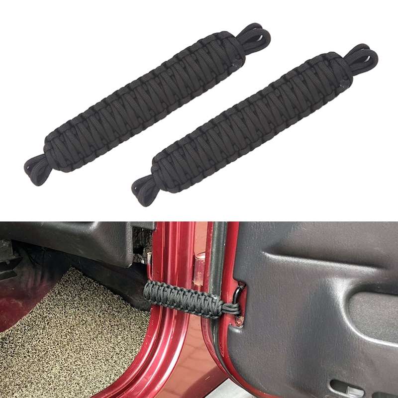 Pair Car Door Limit Braided Rope Strap for Jeep Wrangler (Black)