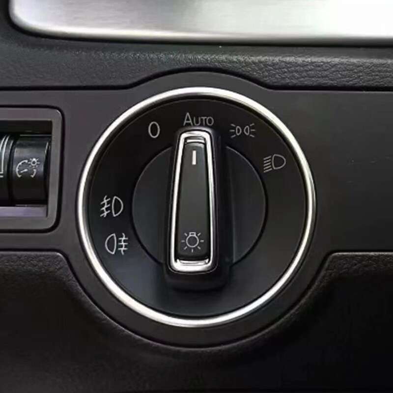 Car Headlight Switch Decorative Ring for Volkswagen Golf (Gold)
