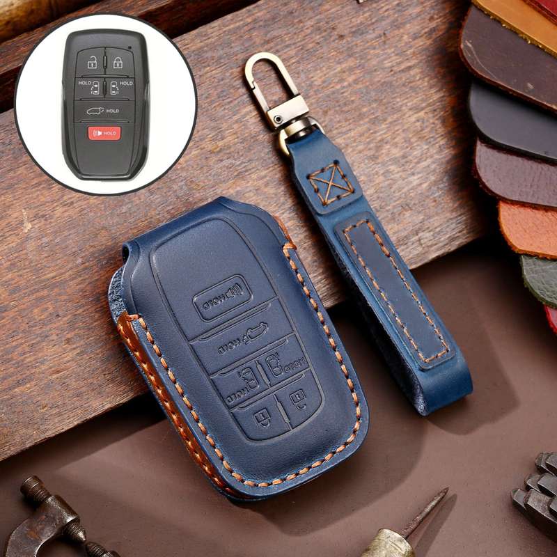 Hallmo Car Genuine Leather Key Protective Cover for Toyota Sienna 6-button(Black)