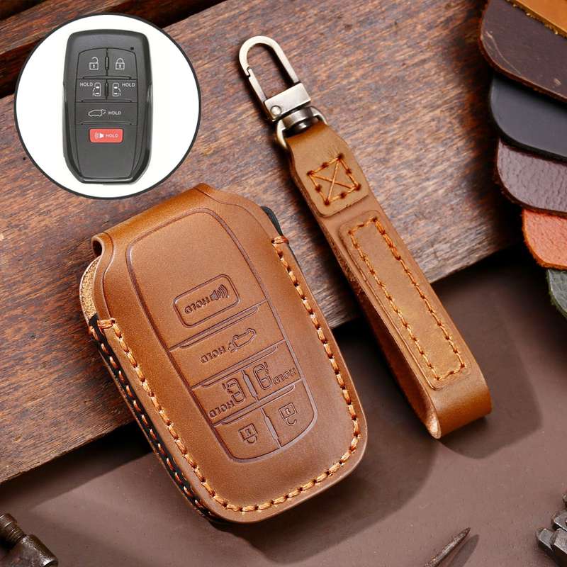 Hallmo Car Genuine Leather Key Protective Cover for Toyota Sienna 6-button(Black)
