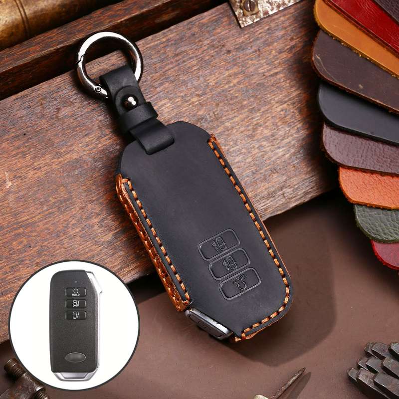 Hallmo Car Cowhide Leather Key Protective Cover for KIA(Blue)