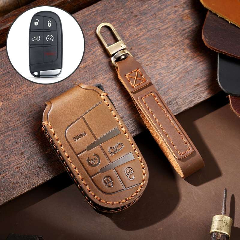 Hallmo Car Genuine Leather Key Protective Cover for Jeep Compass 5-button(Blue)