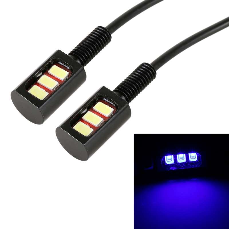 1 Pair DC12V 0.4W 3LEDs SMD-5630 Car / Motorcycle License Plate Light, Cable Length: 27cm (Blue Ligh