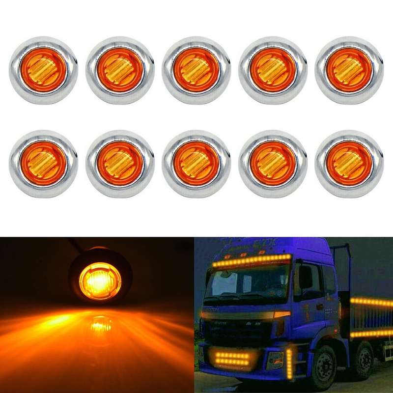 10 PCS MK-118 3/4 inch Metal Frame Car / Truck 3LEDs Side Marker Indicator Lights Bulb Lamp (Blue Li