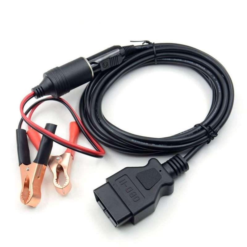 OBD II Car ECU Emergency Power Supply Cable Memory Saver with Alligator Clip-On Cigarette Lighter Po