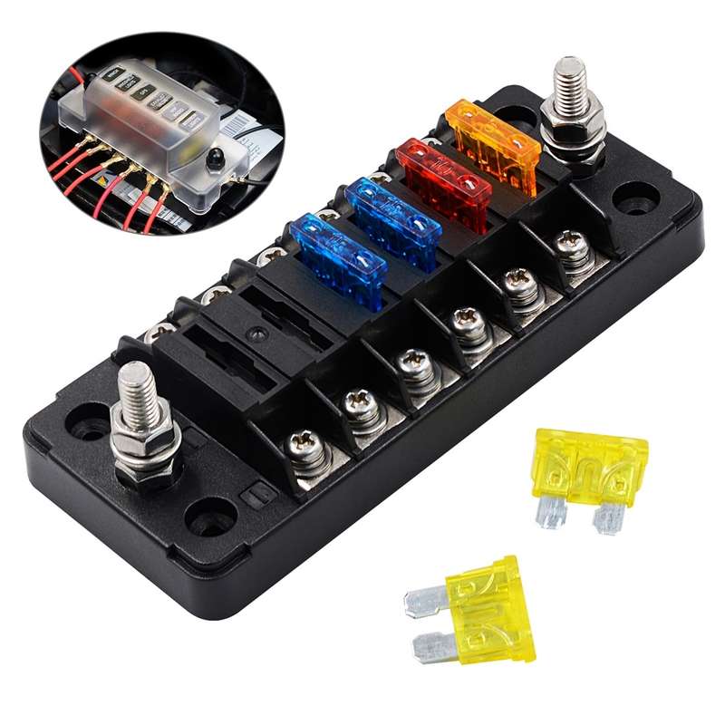 ZH-978A1 FB1901 1 In 6 Out 6 Ways Independent Positive Negative Fuse Box with 12 Fuses for Auto Car