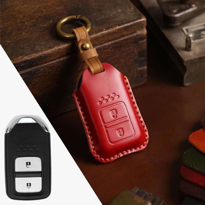 For Honda Car Cowhide Leather Key Protective Cover Key Case, Two Keys Version (Blue)