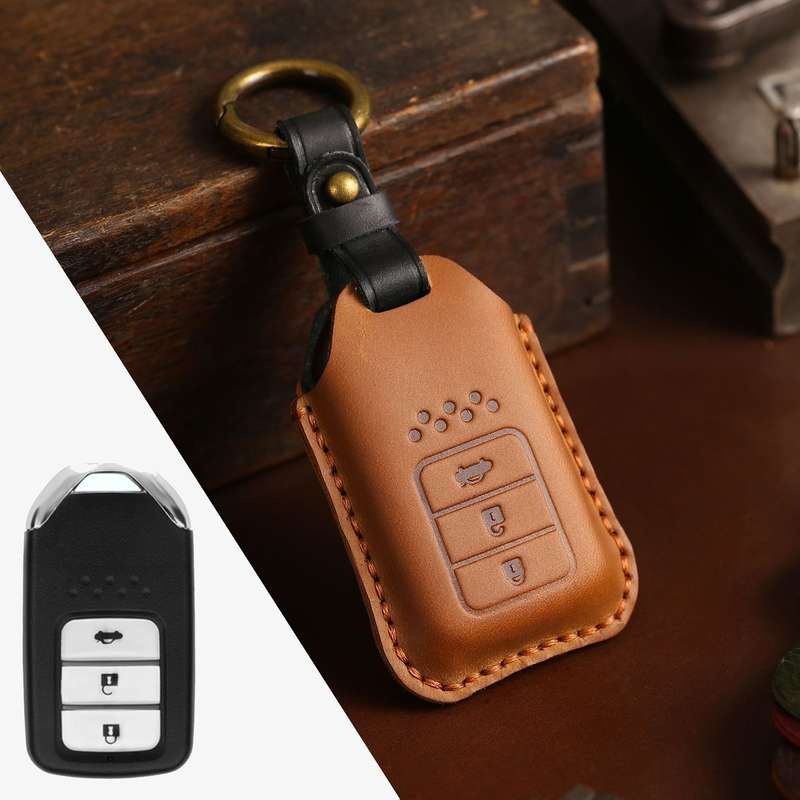 For Honda Car Cowhide Leather Key Protective Cover Key Case, Three Keys Tailgate Version (Blue)