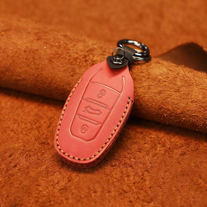 For PEUGEOT Car Cowhide Leather Key Protective Cover Key Case(Blue)
