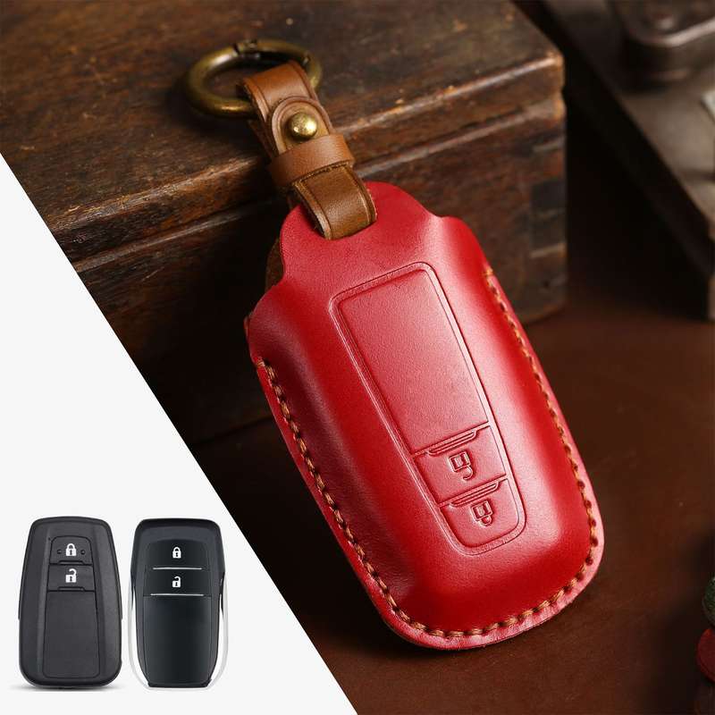 For Toyota Car Cowhide Leather Key Protective Cover Key Case, Two Keys Version(Blue)