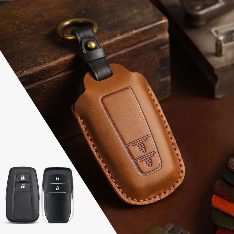 For Toyota Car Cowhide Leather Key Protective Cover Key Case, Two Keys Version(Blue)