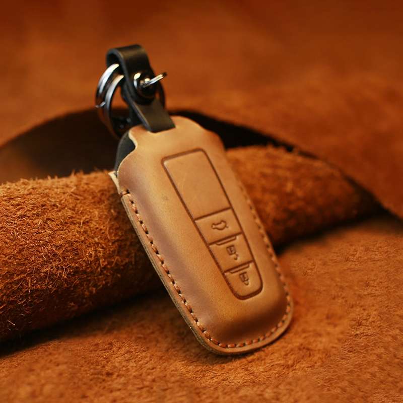 For Toyota Car Cowhide Leather Key Protective Cover Key Case, Three Keys Version (Brown)