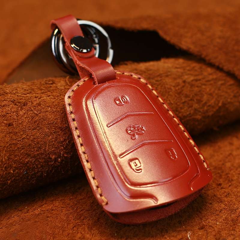 For Cadillac Car Cowhide Leather Key Protective Cover Key Case, Four Keys Version (Black)