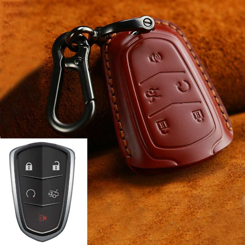 For Cadillac Car Cowhide Leather Key Protective Cover Key Case, Five Keys Version (Black)