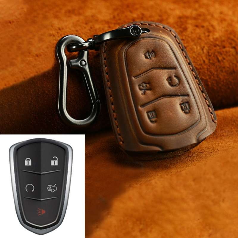 For Cadillac Car Cowhide Leather Key Protective Cover Key Case, Five Keys Version (Black)