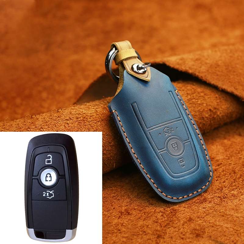 For Ford Car Cowhide Leather Key Protective Cover Key Case, Three Keys Version (Brown)