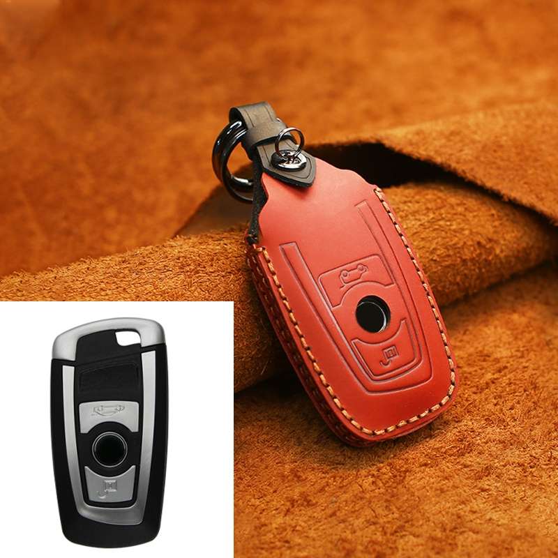 For BMW Old Style Car Cowhide Leather Key Protective Cover Key Case, Two Keys Version (Blue)
