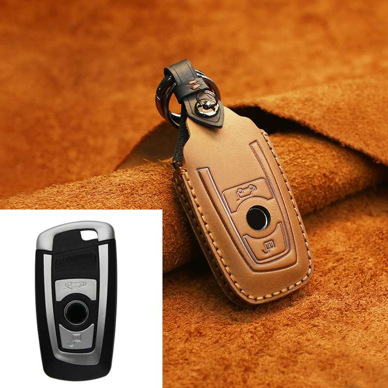 For BMW Old Style Car Cowhide Leather Key Protective Cover Key Case, Two Keys Version (Blue)