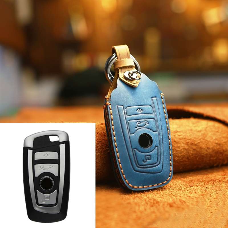 For BMW Old Style Car Cowhide Leather Key Protective Cover Key Case, Three Keys Version (Brown)