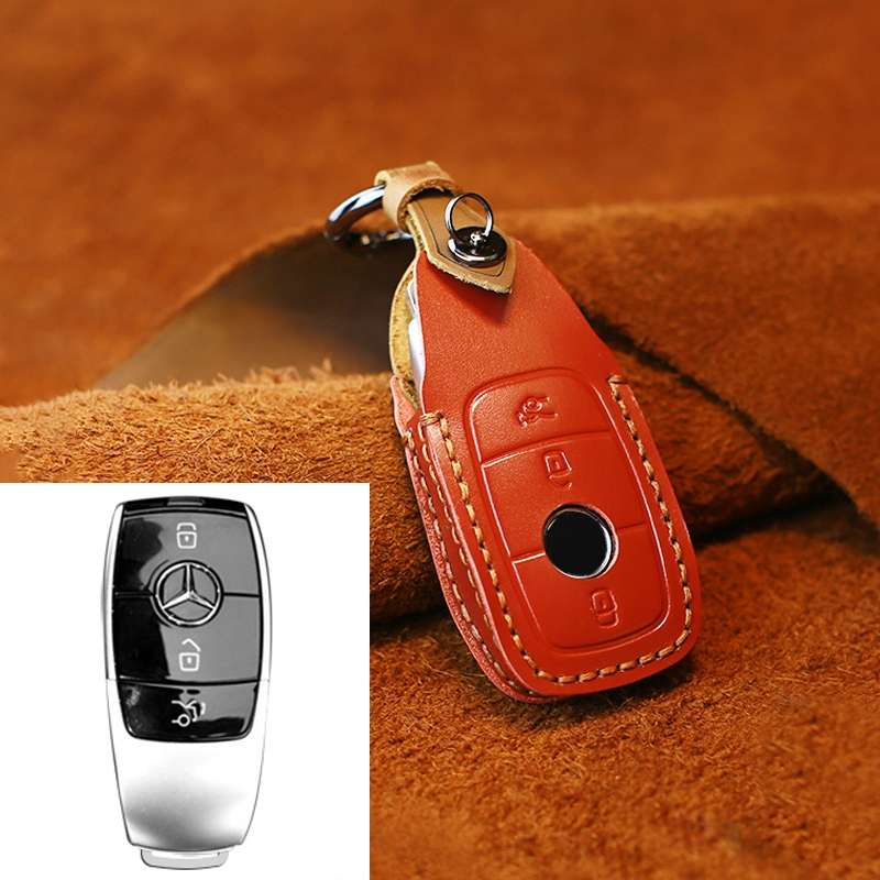 For Mercedes-Benz New Style Car Cowhide Leather Key Protective Cover Key Case (Blue)