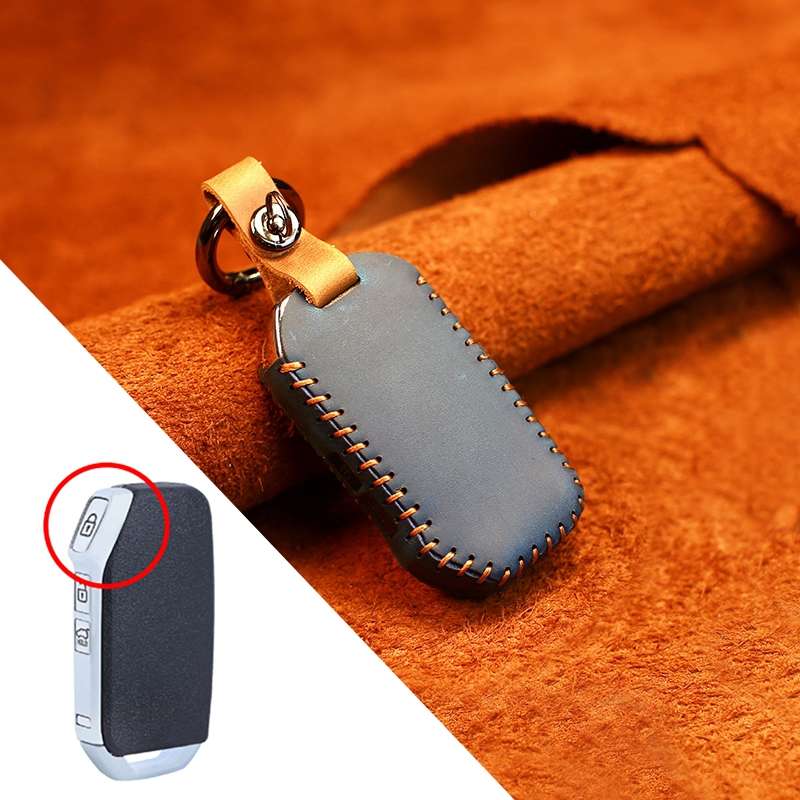 For Kia Car Cowhide Leather Key Protective Cover Key Case, Square Version (Blue)