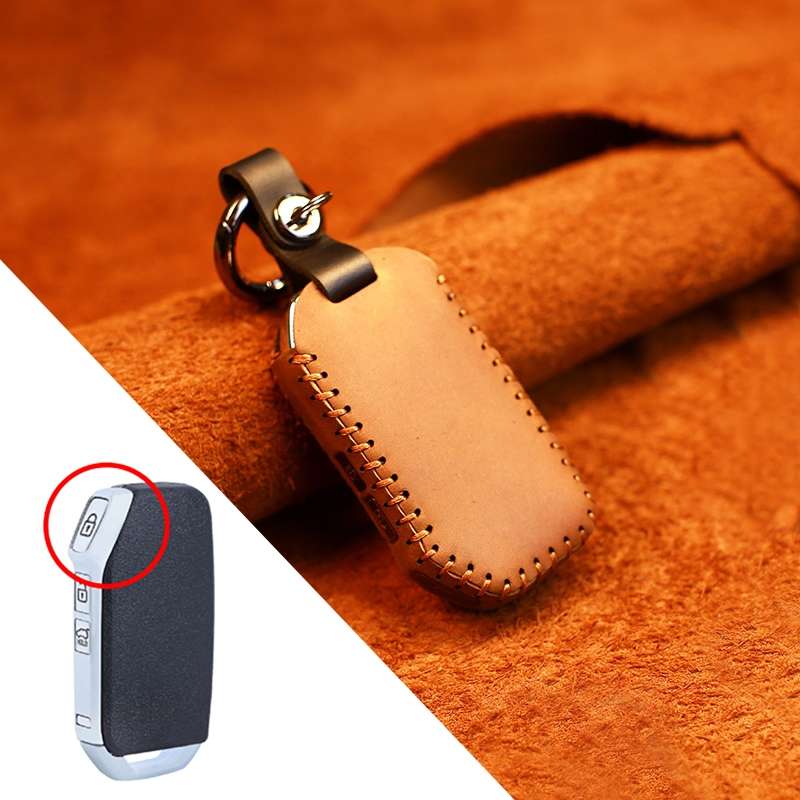 For Kia Car Cowhide Leather Key Protective Cover Key Case, Square Version (Blue)