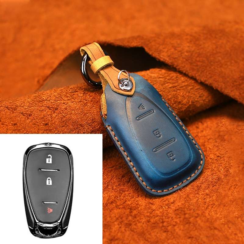 For Chevrolet Car Cowhide Leather Key Protective Cover Key Case, Three Keys Version (Red)